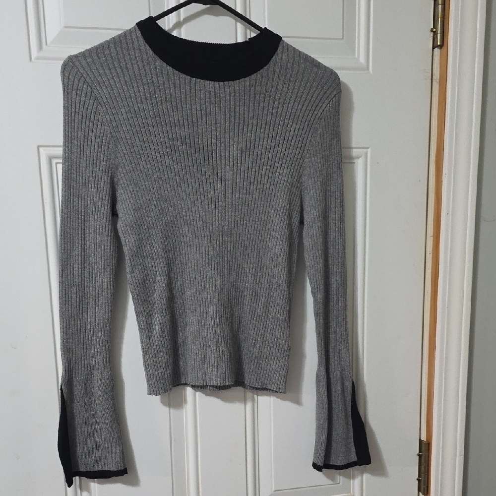 POPSUGAR Gray Ribbed Knit Top